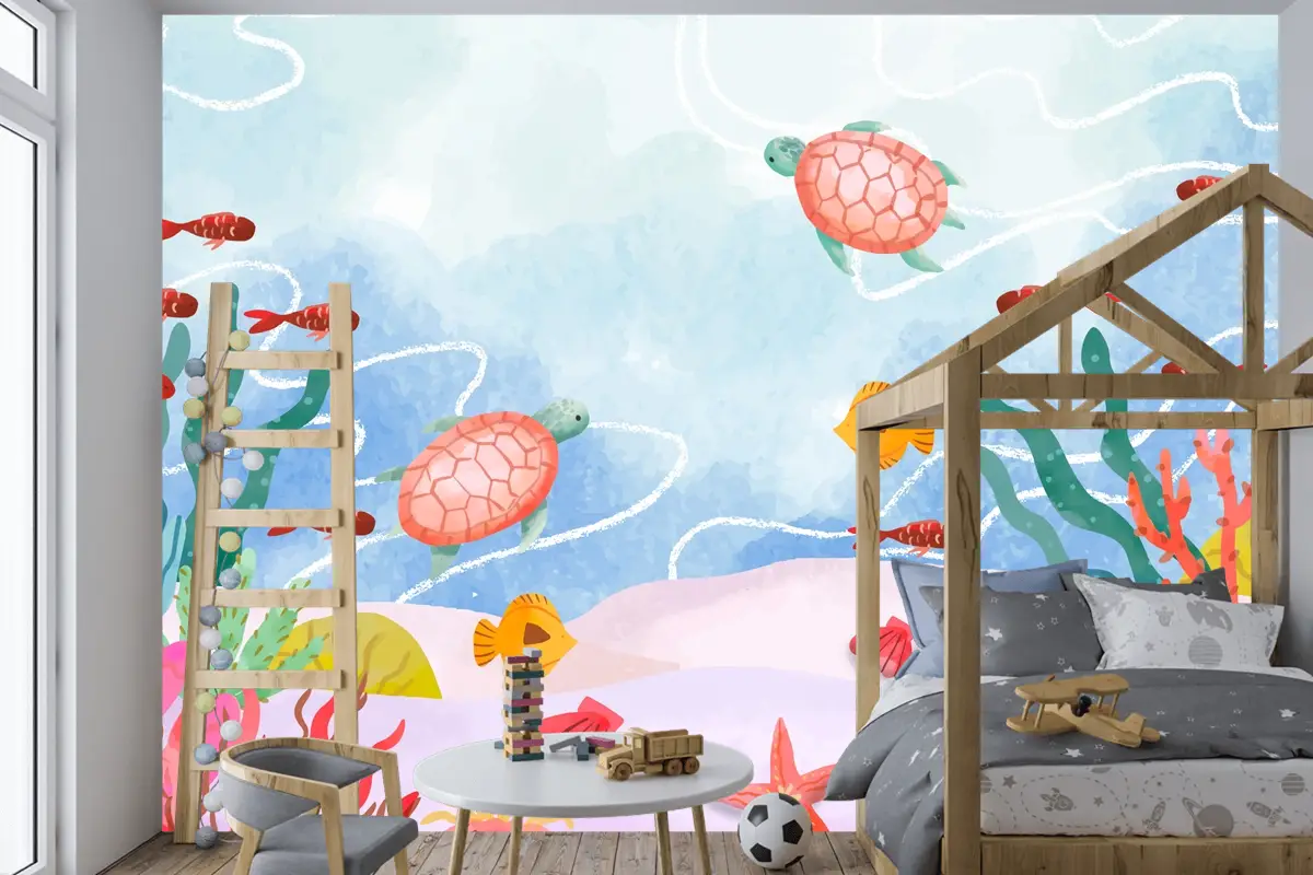 Dünya Okyanuslar Günü Kutlaması İçin Suluboya Arka Plan Çocuk Odası Duvar Kağıdı 