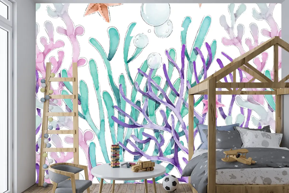 Suluboya Renkli Mercan Arka Plan Çocuk Odası Duvar Kağıdı 