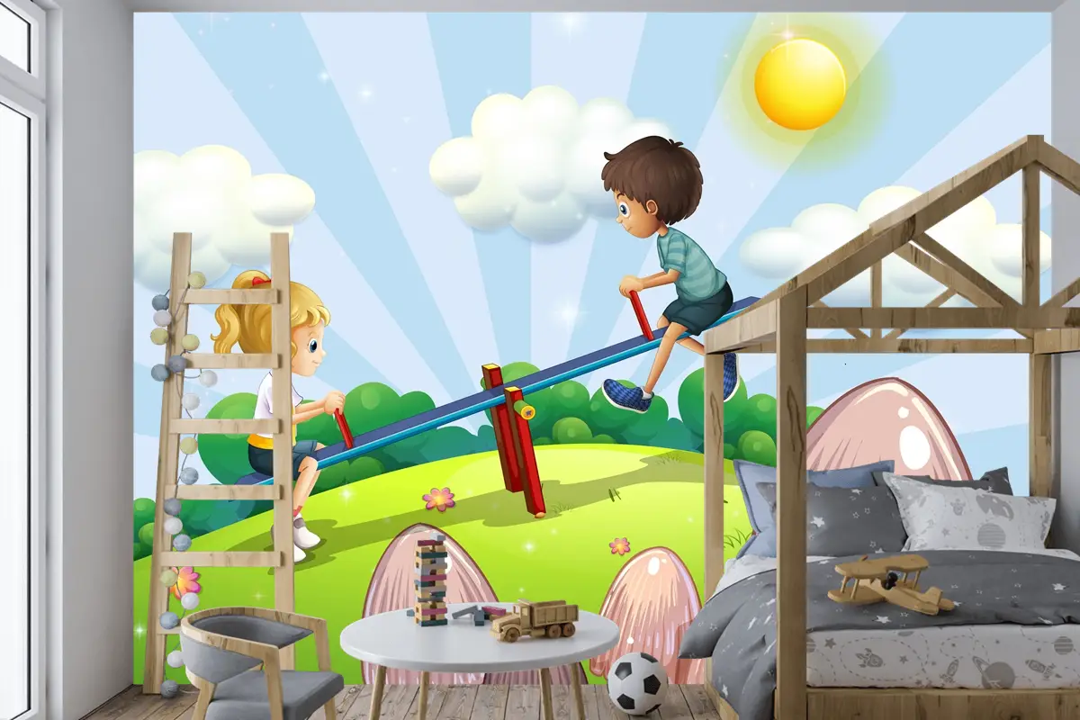 Tahterevalliye Binen Bir Erkek Ve Bir Çocuk Odası Duvar Kağıdı