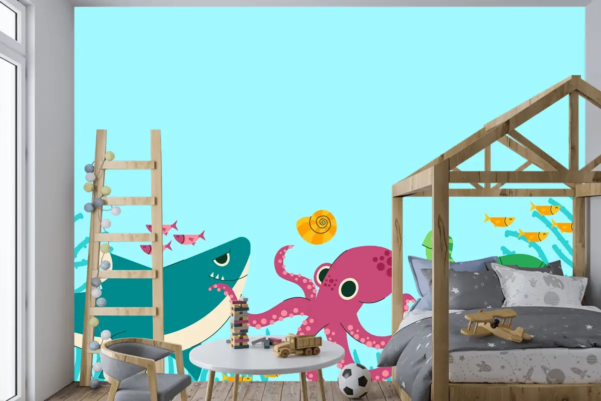 Düz Dünya Hayvan Günü Arka Plan Çocuk Odası Duvar Kağıdı 