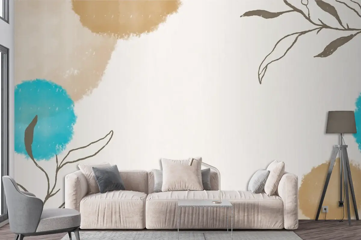 Suluboya Oturma Odası Duvar Kağıdı Duvarında Zarif Suluboya Yaprak Çerçevesi