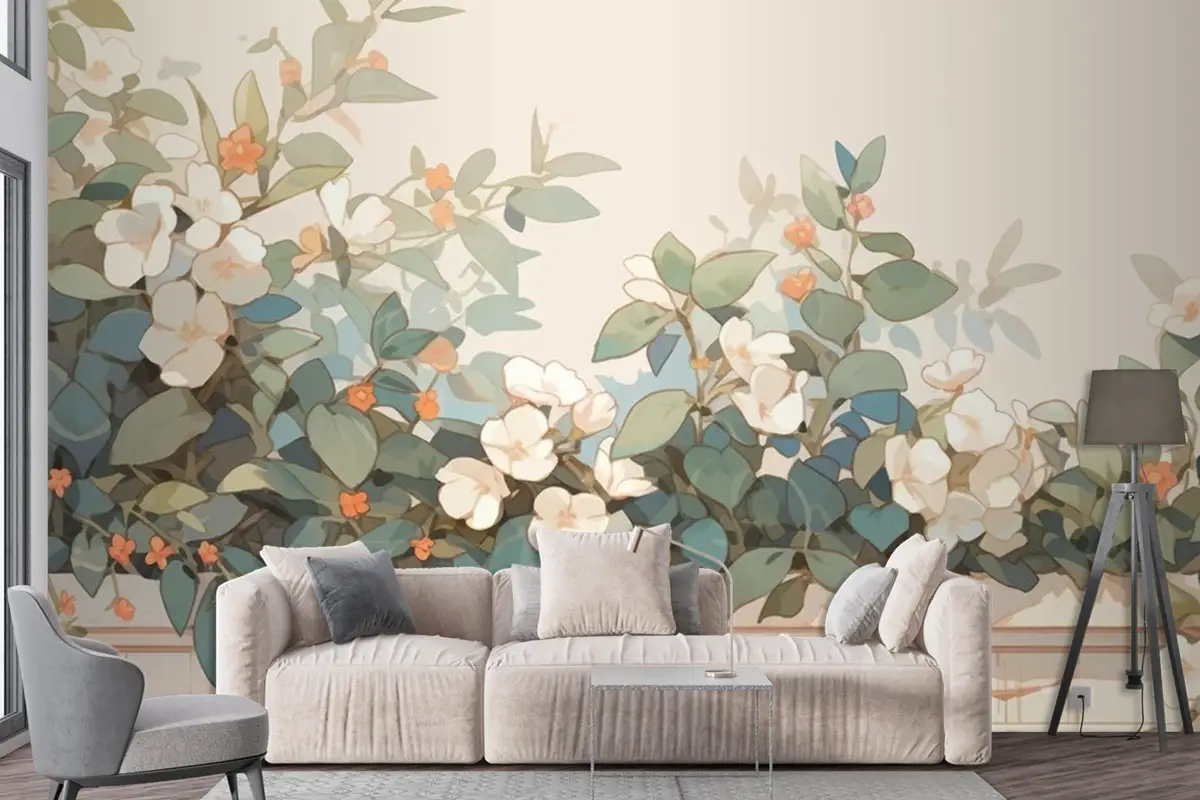 Suluboya Vintage Hoya Teması Tamamlayıcı Renkler Oturma Odası Duvar Kağıdı 