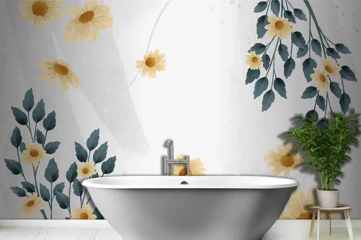 Suluboya Çiçek Arka Plan Tasarımı Banyo Duvar Kağıdı