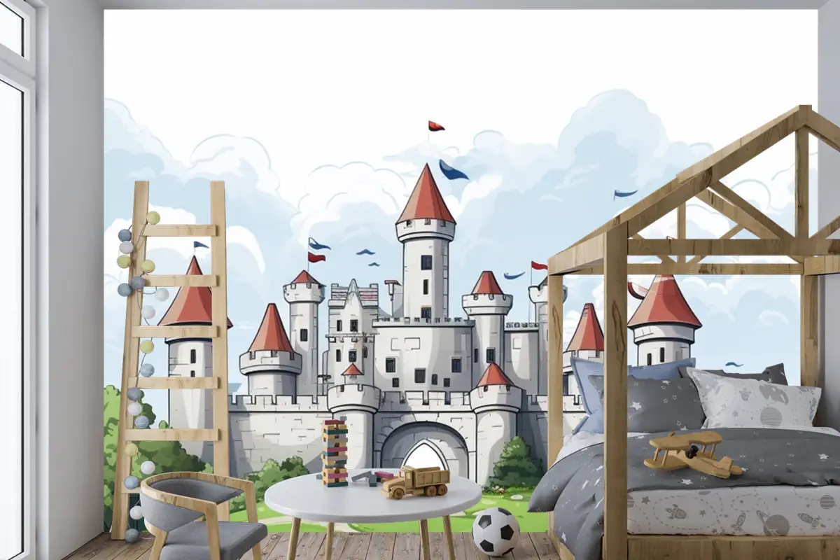 Üstünde Bayrak Bulunan Kale Çocuk Odası Duvar Kağıdı