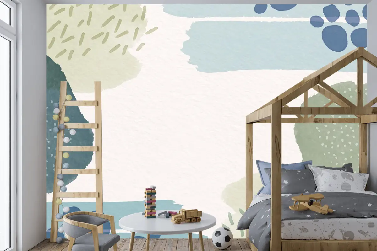 Suluboya Şekilli Ve Boş Alanlı Soyut Arka Plan Çocuk Odası Duvar Kağıdı