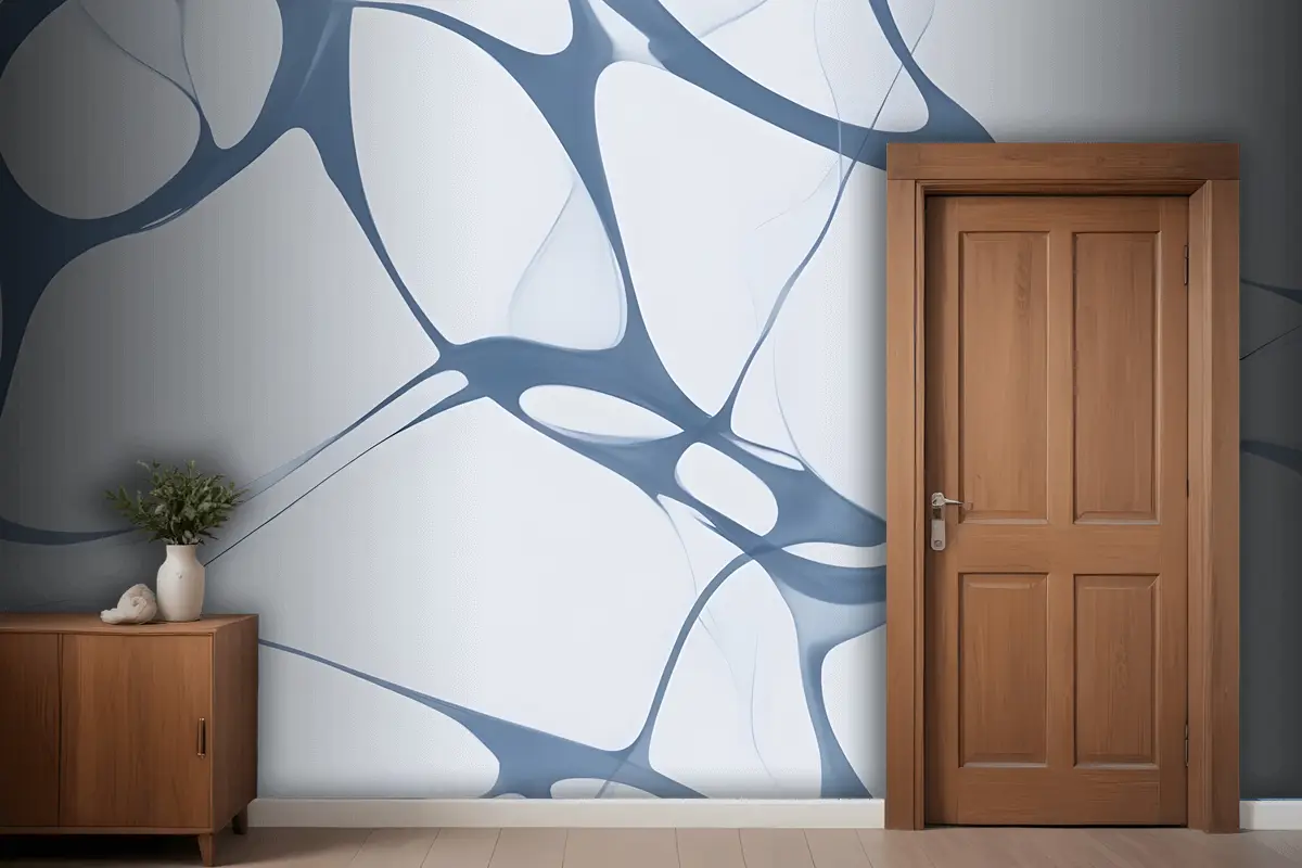 Organik Akan Şekillerle Soyut Mavi Ve Beyaz Desen Antre  Hol  Koridor Duvar Kağıdı
