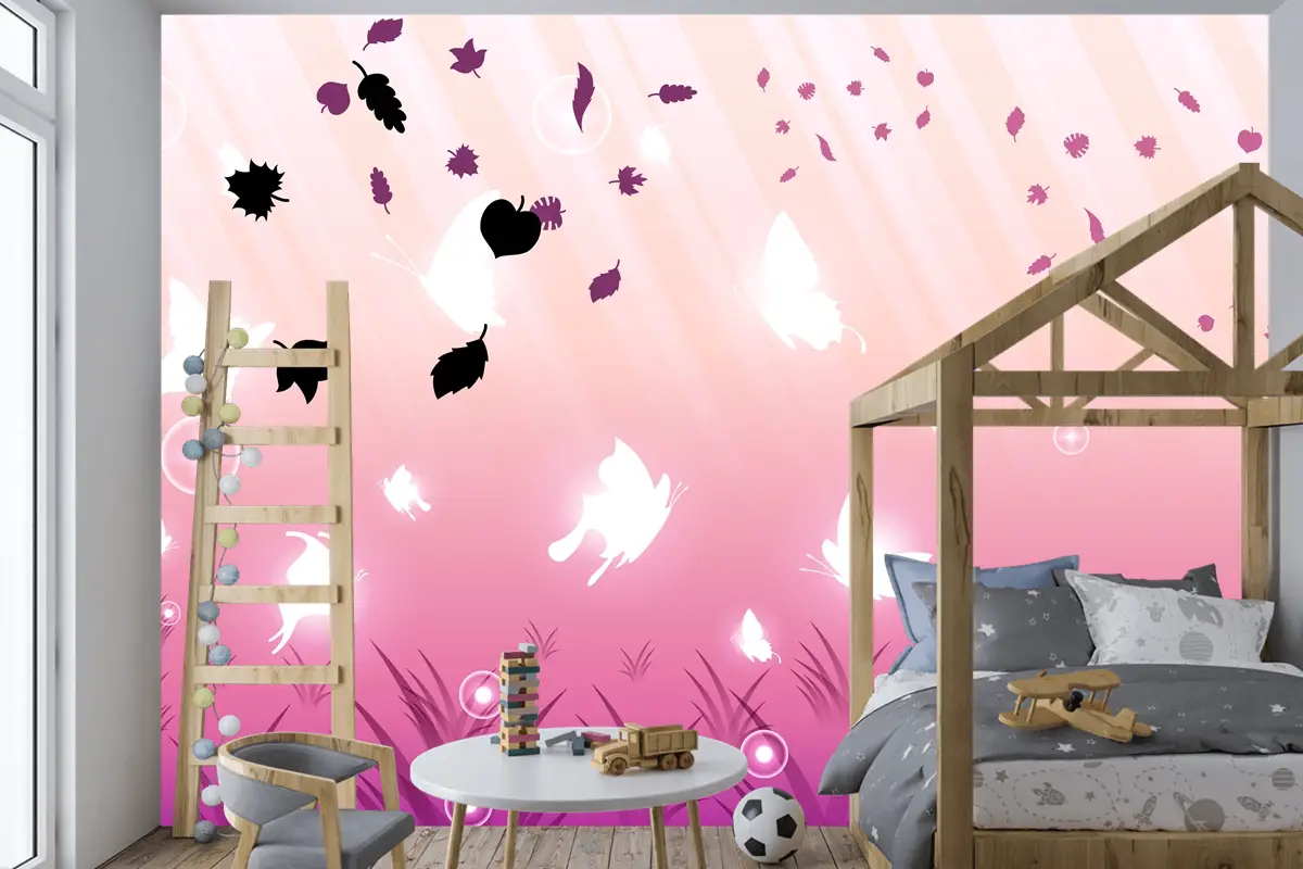 Kelebekler Böcekler Parlayan Işık Parlayan Yanıp Sönen Karanlık Arka Plan Çocuk Odası Duvar Kağıdı