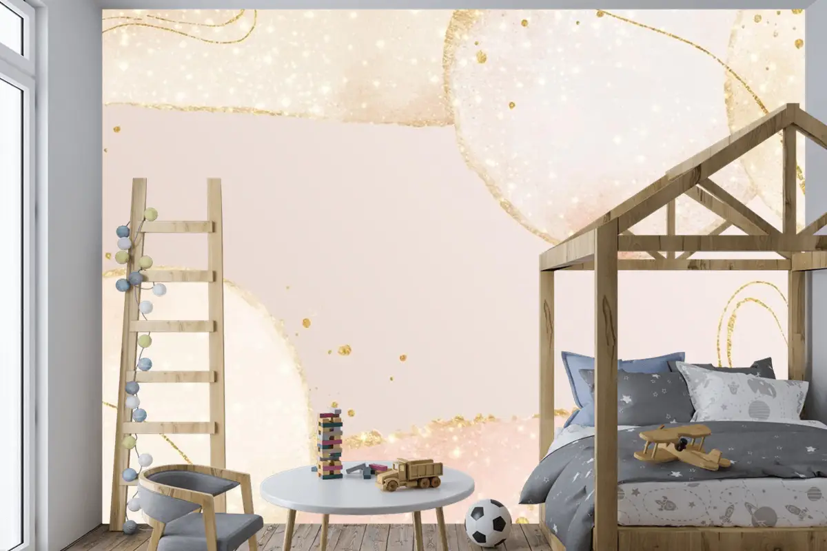 Soyut Yağlı Arka Plan Açık Pembe Ve Altın Çizgiler Çocuk Odası Duvar Kağıdı