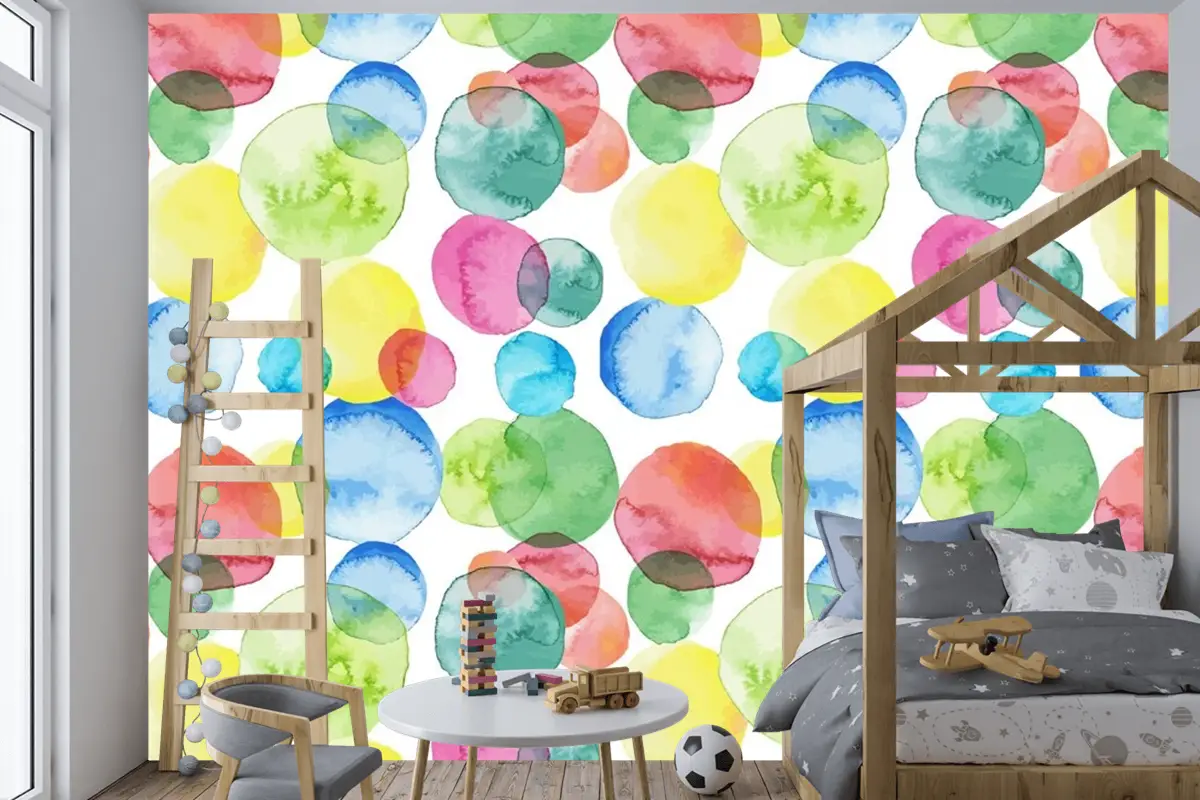 Soyut Suluboya Desen Tasarım Çocuk Odası Duvar Kağıdı 