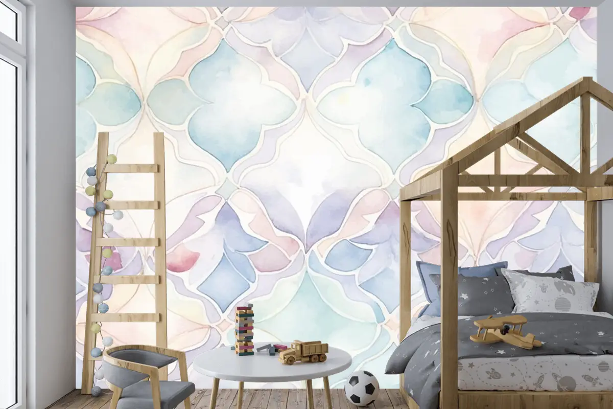 Soyut Suluboya Desenli Çocuk Odası Duvar Kağıdı 