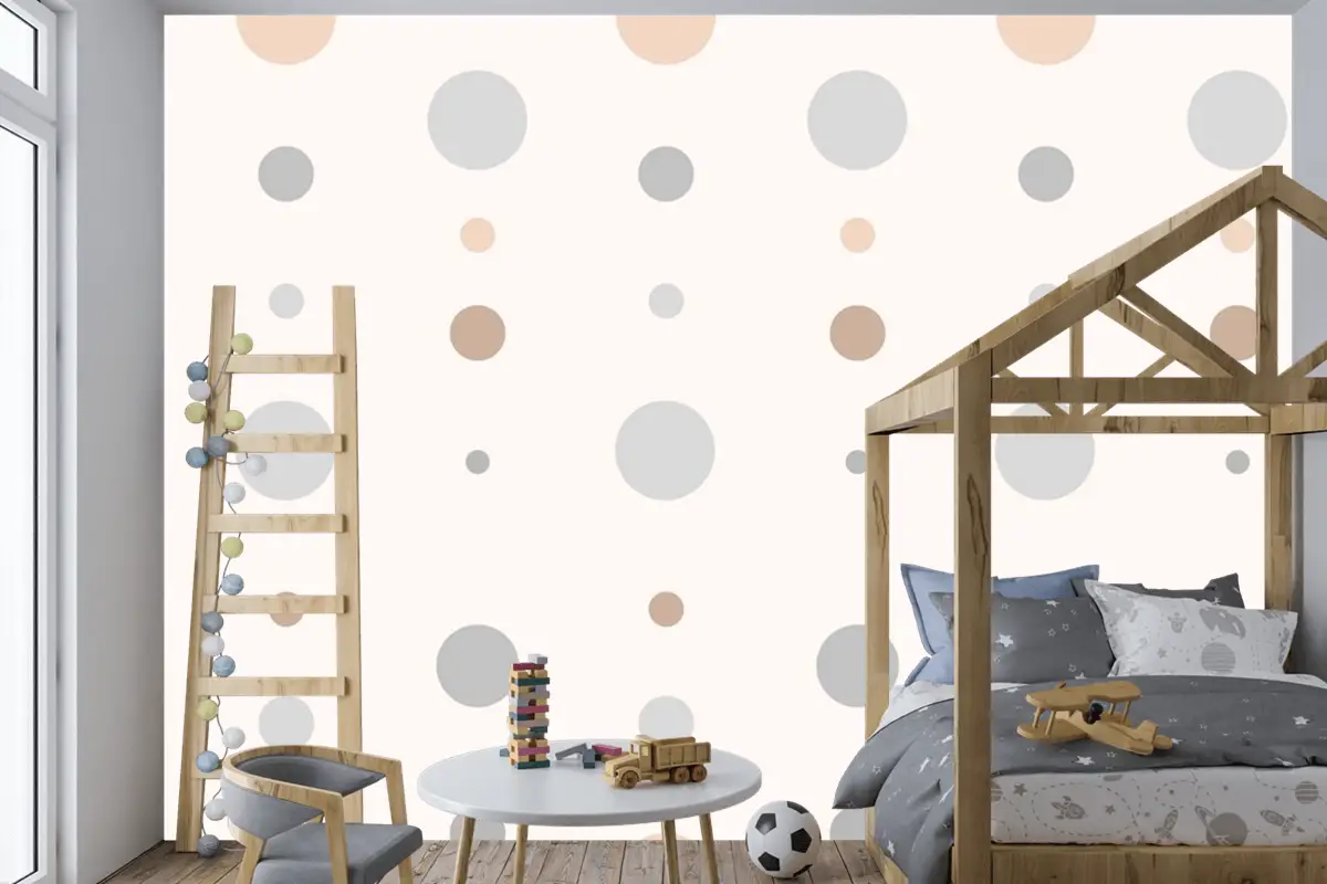 Krem Çocuk Odası Duvar Kağıdı Duvarında Estetik Puantiyeli Desen