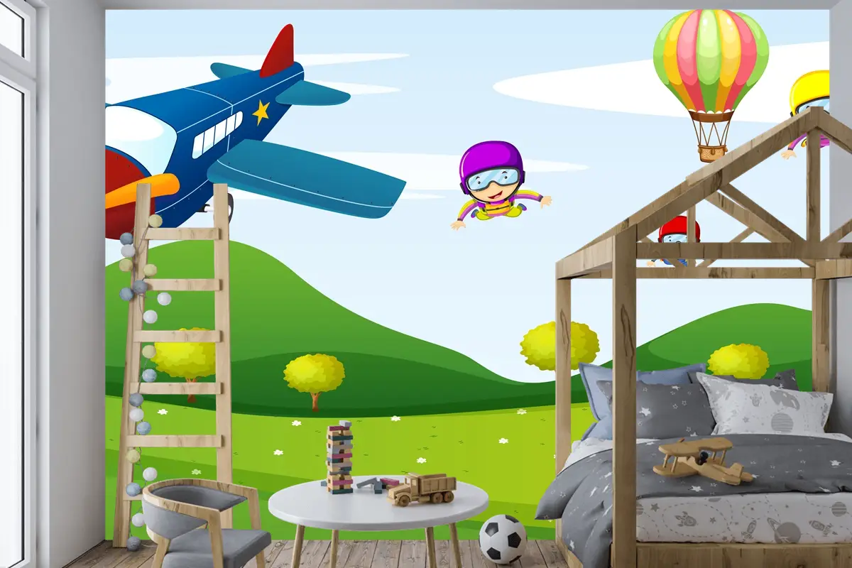 Uçak Ve Gökyüzü Etkinliği Çocuk Odası Duvar Kağıdı 