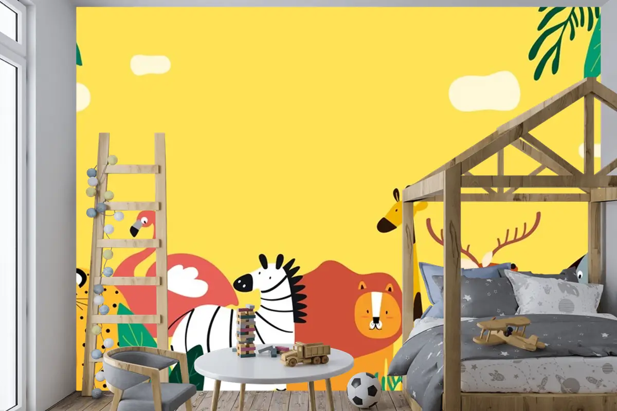 Hayvanlar Tema Şablonu Vektör Çocuk Odası Duvar Kağıdı 