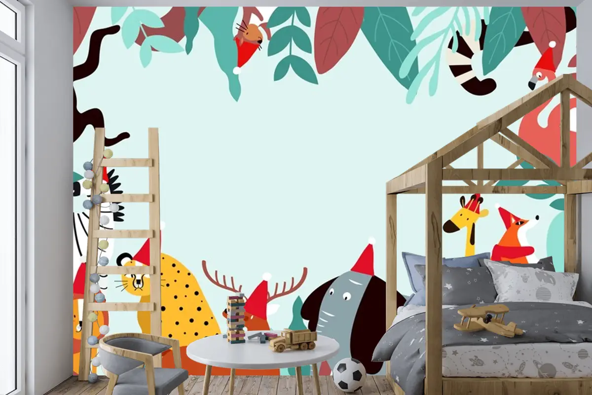 Hayvanlar Tema Şablonu Çocuk Odası Duvar Kağıdı 
