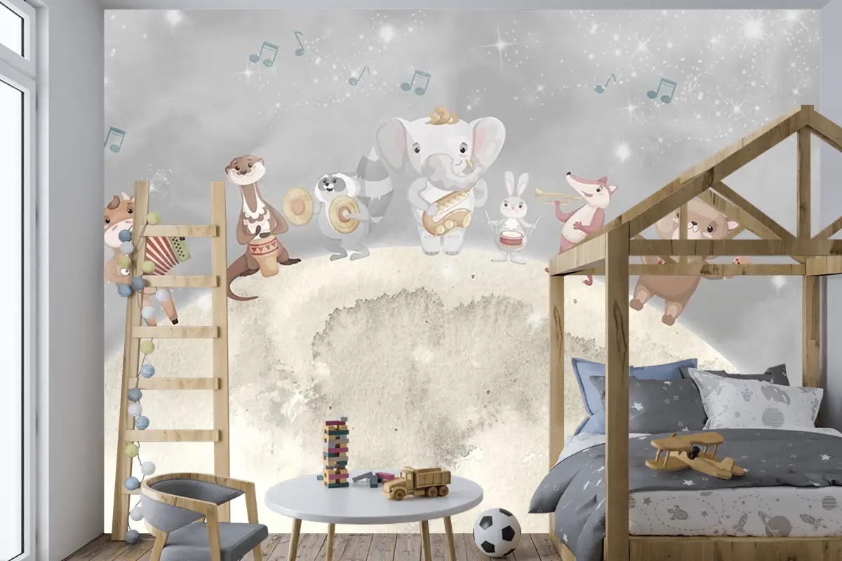 Ay Üzerinde Müzik Çalak Sevimli Hayvanlar