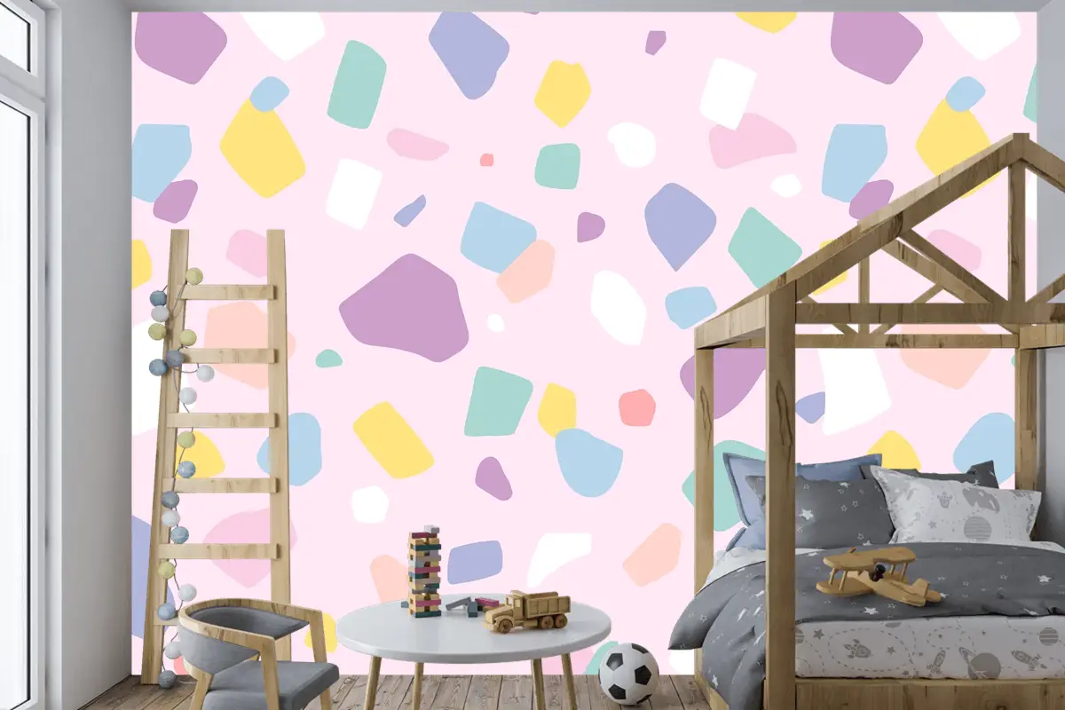 Arka Plan Dikişsiz Desen Vektör Sevimli Pastel Terrazzo Çocuk Odası Duvar Kağıdı