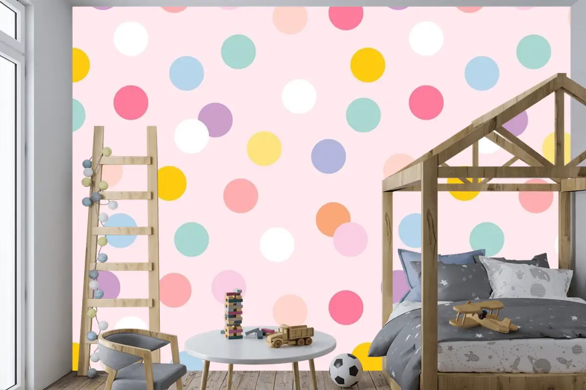 Arka Plan Sevimli Pastel Puantiyeli Dikişsiz Desen Çocuk Odası Duvar Kağıdı