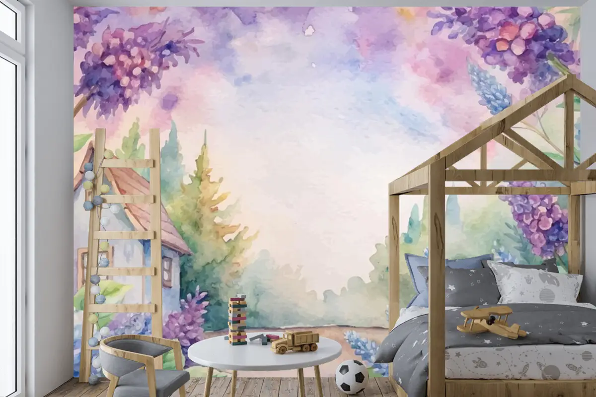 Güzel Rustik Çiçek Suluboya Arka Plan Çocuk Odası Duvar Kağıdı 