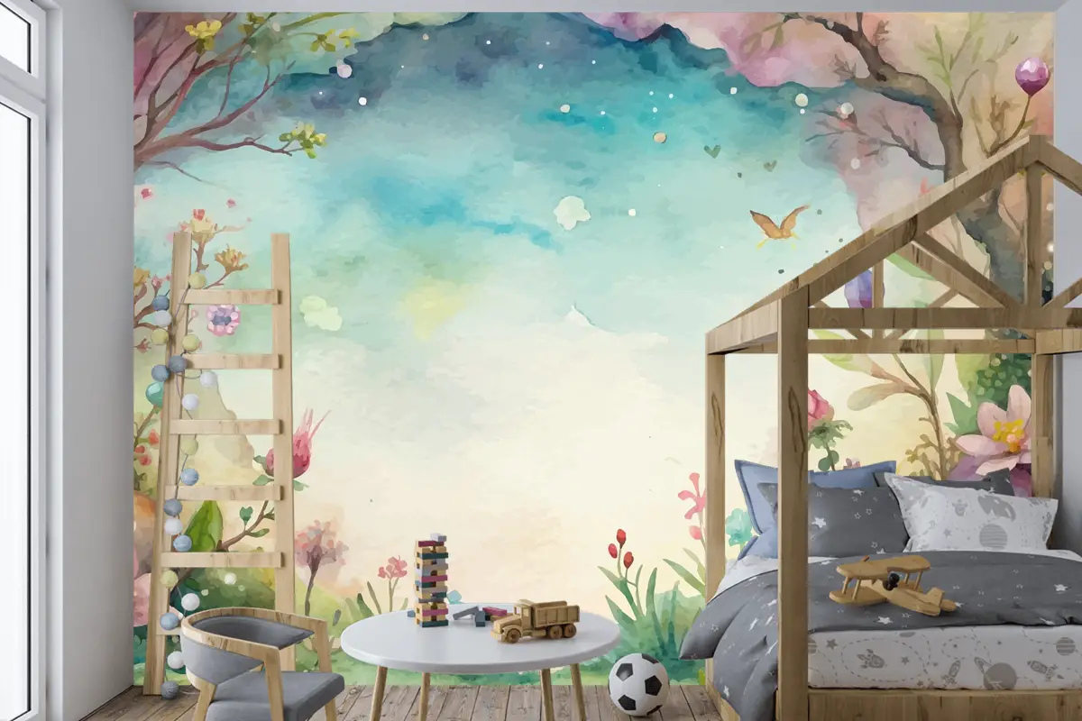 Güzel Bir Kır Çiçeği Suluboya Arka Plan Çocuk Odası Duvar Kağıdı