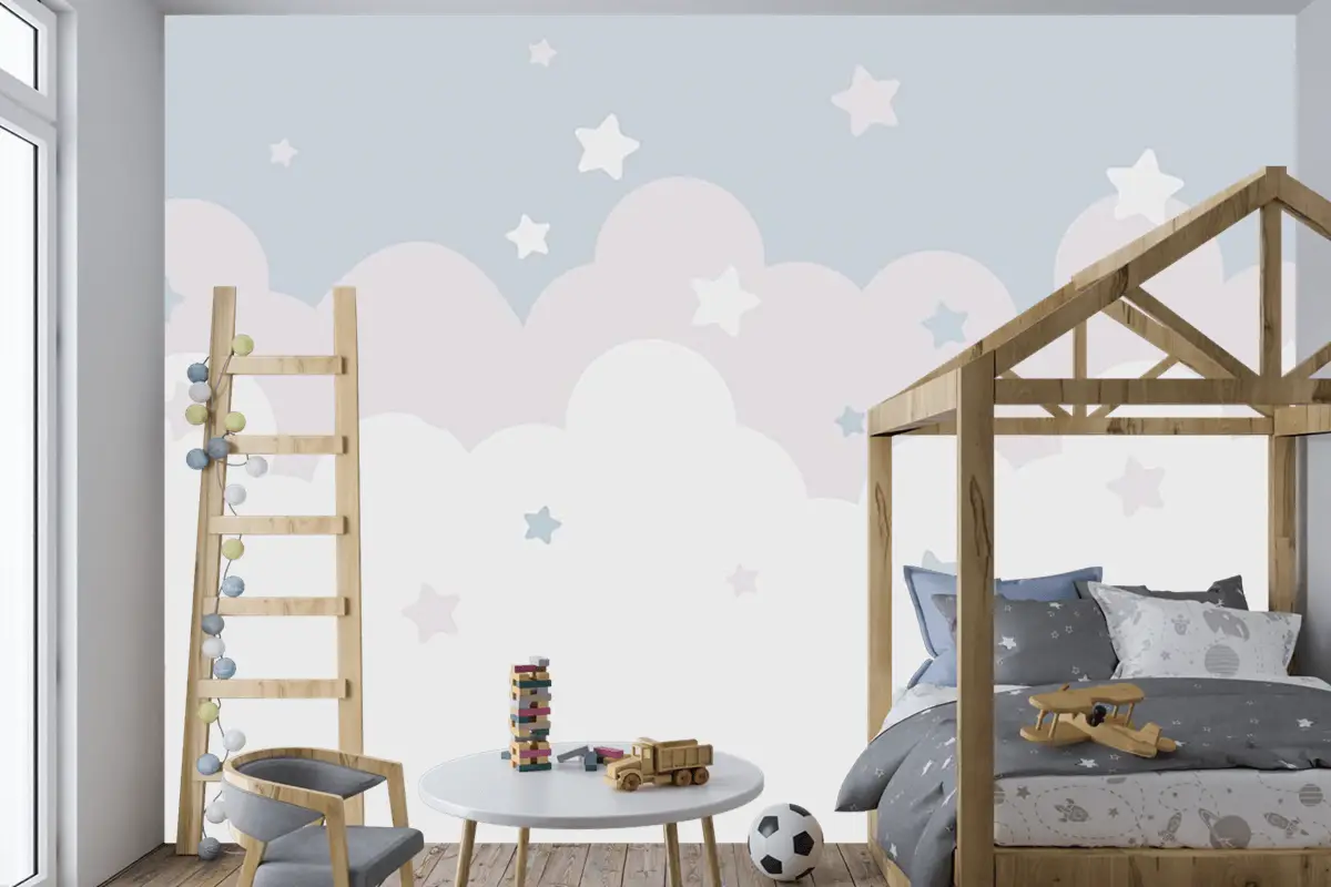 Bebek Odası Çocuk Duvar Kağıdı  Bulutlar Ve Yıldızlar