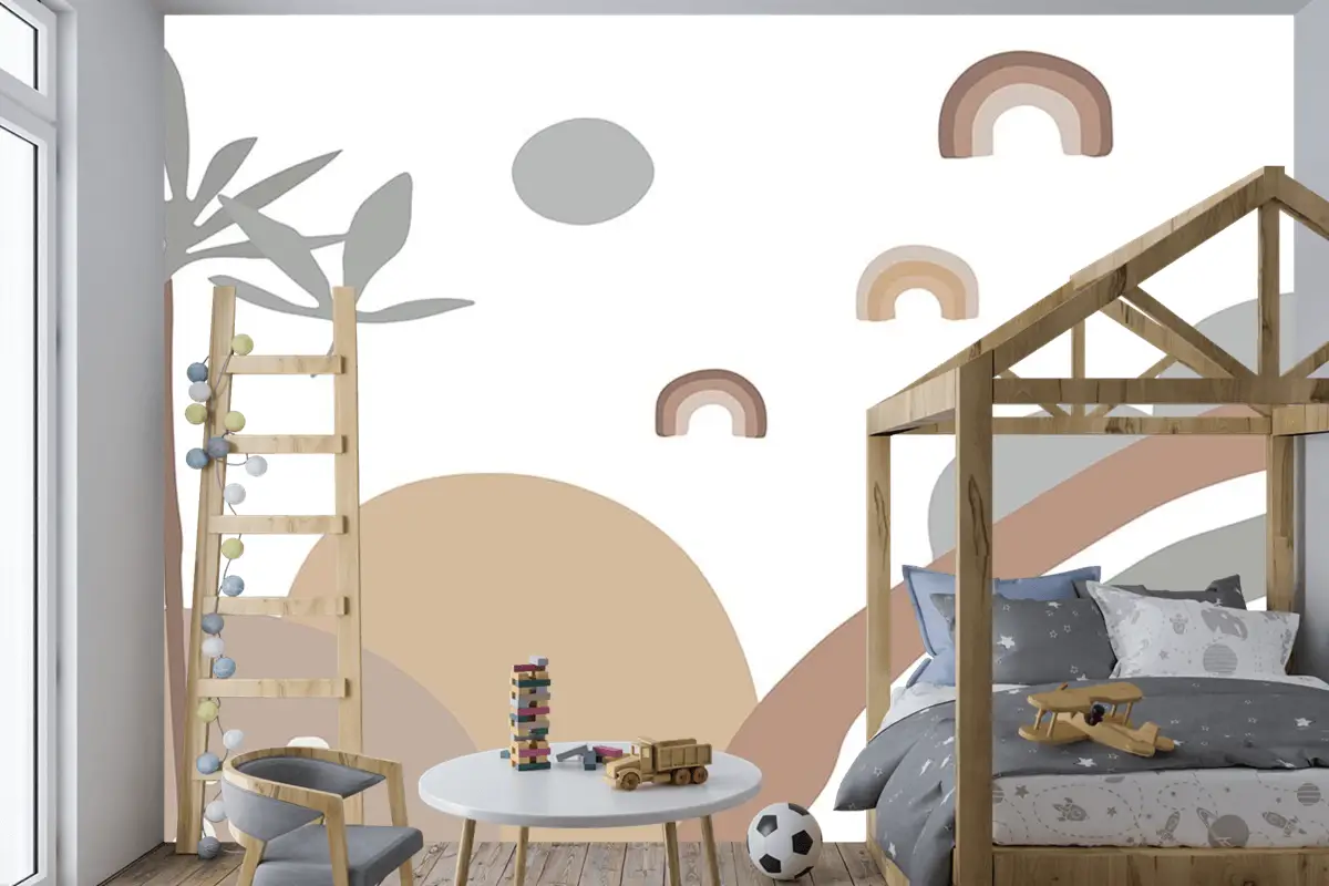 Çizim Palmiye Güneş Çocuk Odası Duvar Kağıdı