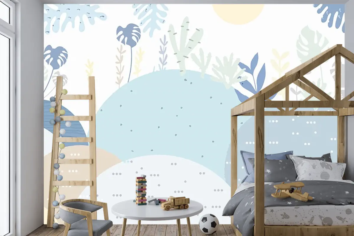 Bebek Odası Çocuk Duvar Kağıdı Soft Renk Dağlar