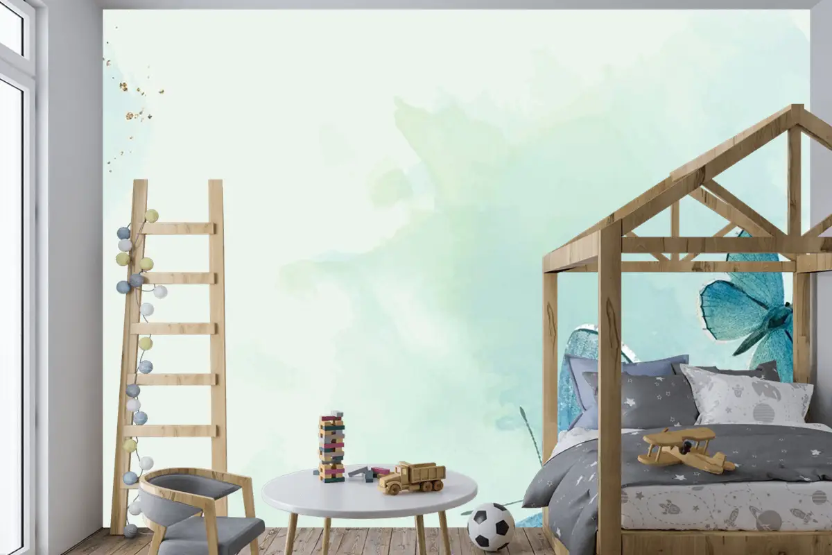 Mavi Kelebekler Desenli Arka Plan Çocuk Odası Duvar Kağıdı