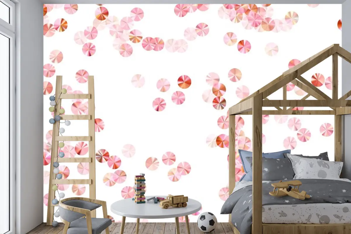 Allık Pembe Boncuk Konfeti Dağılım Vektör Kompozisyonu Ritmik Çocuk Odası Duvar Kağıdı