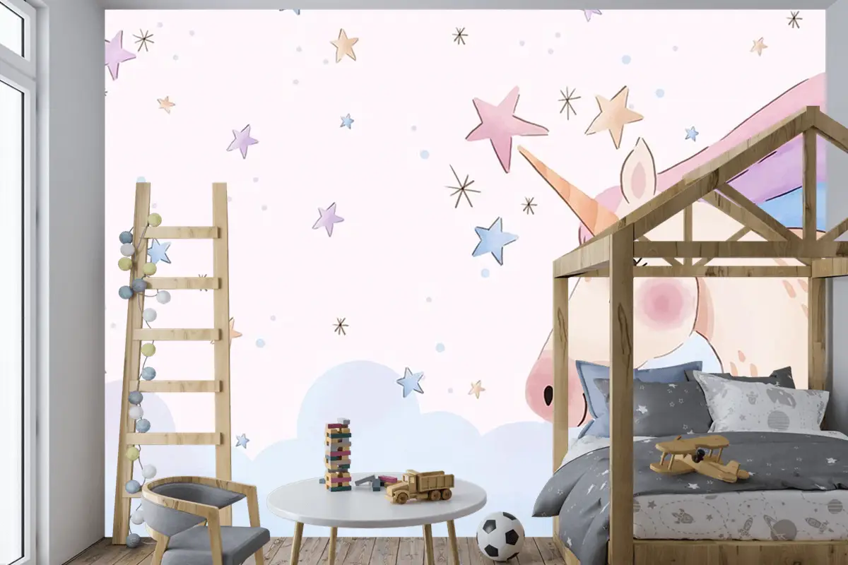 Boynuzlu At  Unicorn Çocuk Odası Duvar Kağıdı