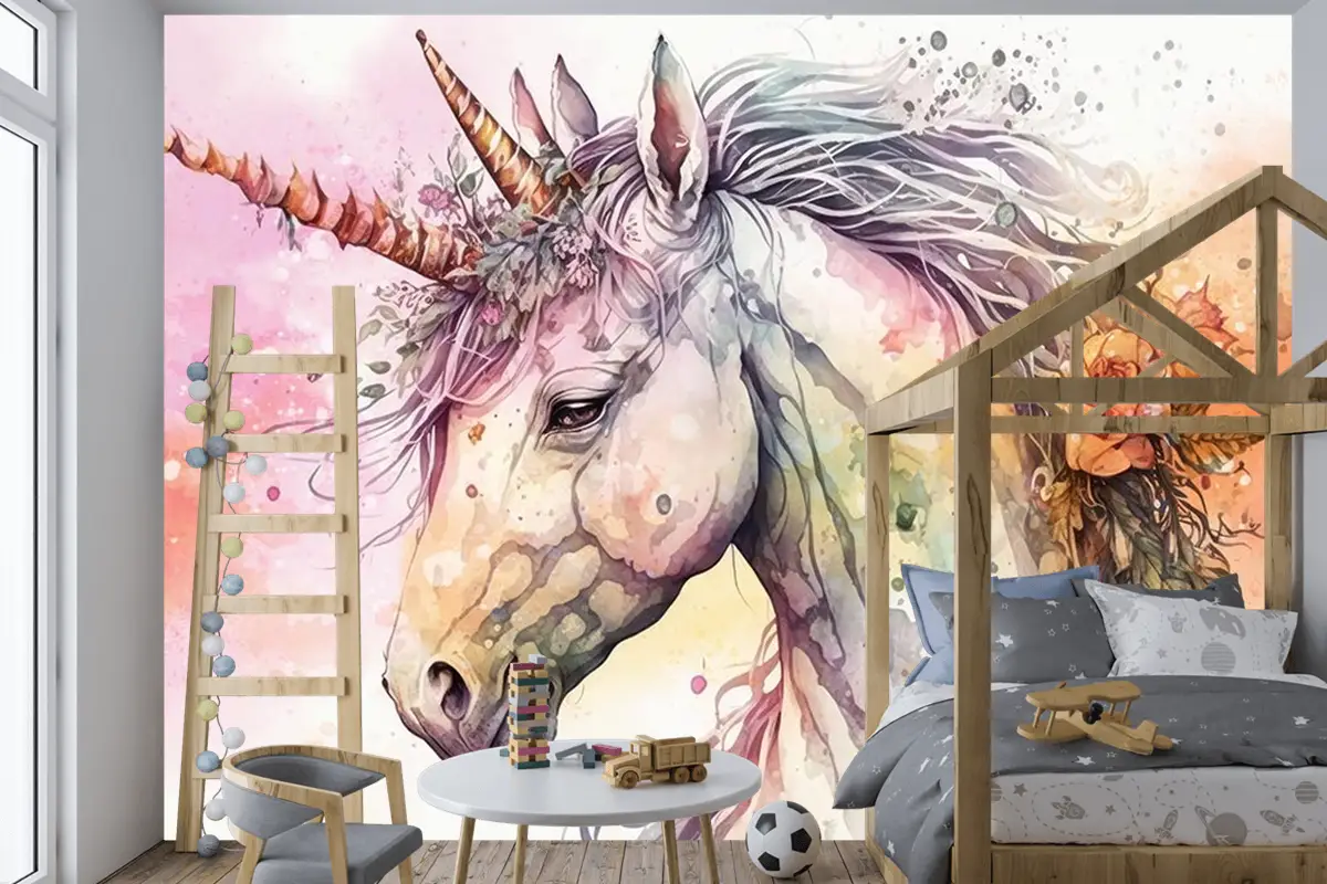 Boynuzlu At Unicorn Çocuk Odası Duvar Kağıdı
