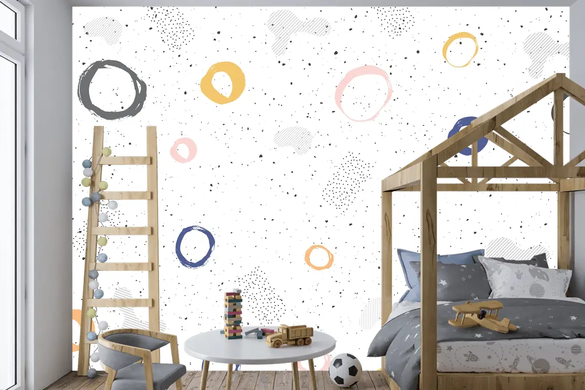 Fırça Dairesel Kontur Suluboya Çocuk Odası Duvar Kağıdı 