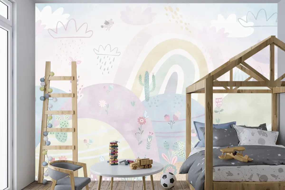 Bulutlar Ve Gökkuşağı Çocuk Odası Duvar Kağıdı