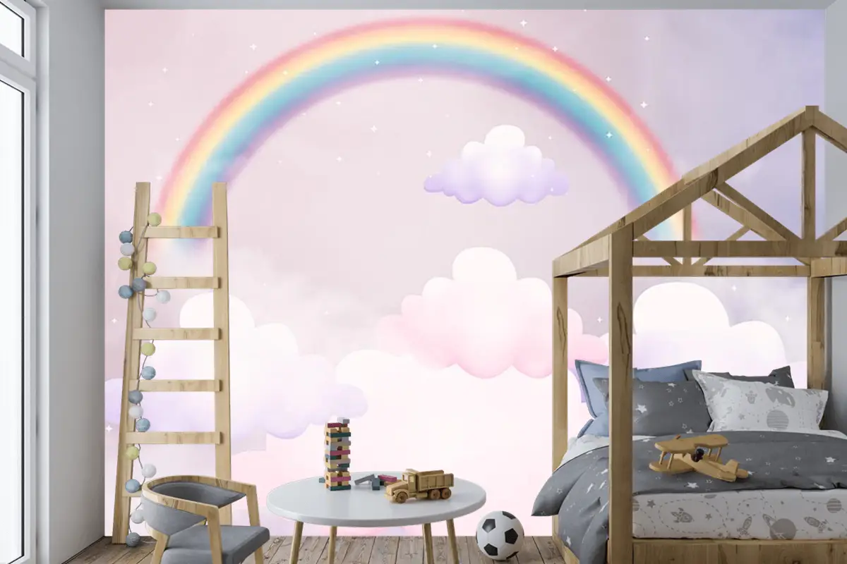 Bulutlar Ve Gökkuşağı Çocuk Odası Duvar Kağıdı