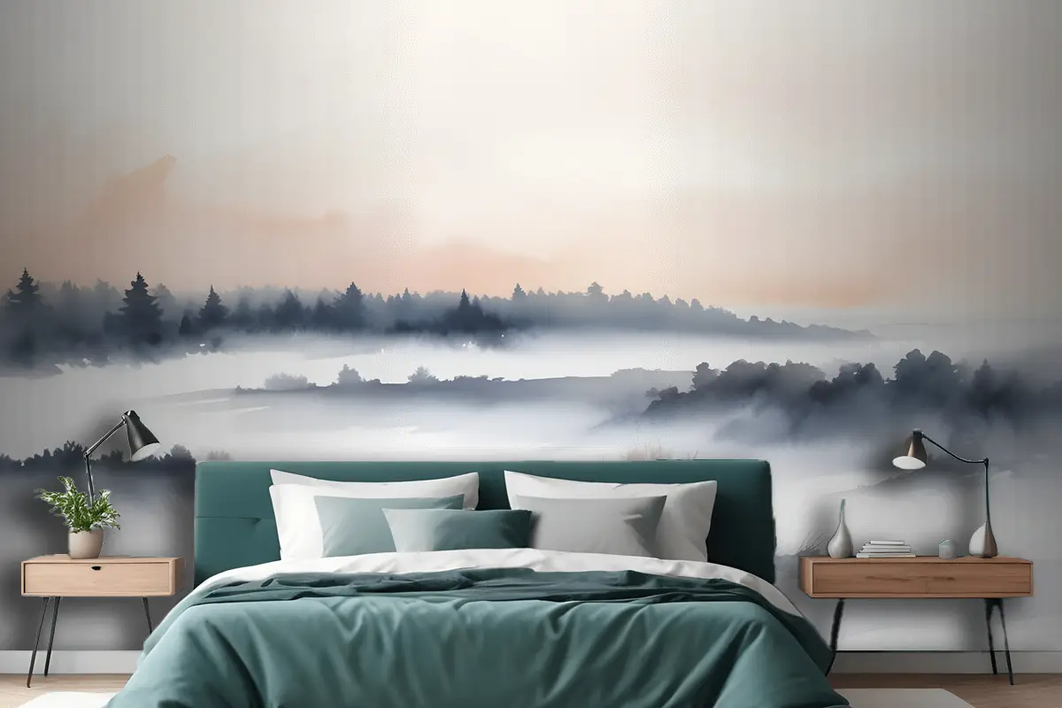 Sakin Suluboya Gökyüzü Ve Manzara Yatak Odası Duvar Kağıdı