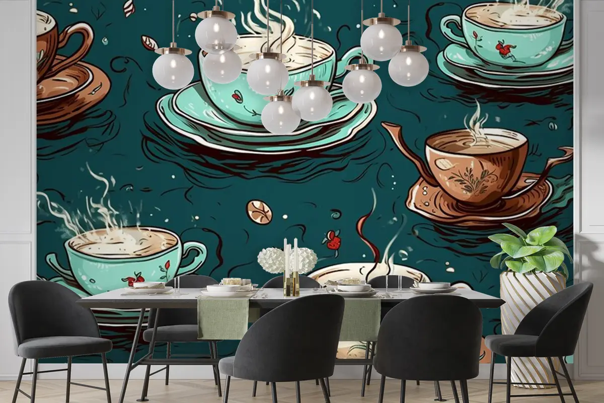 Çay Fincanlarının Desenleri Cafe Duvar Kağıdı
