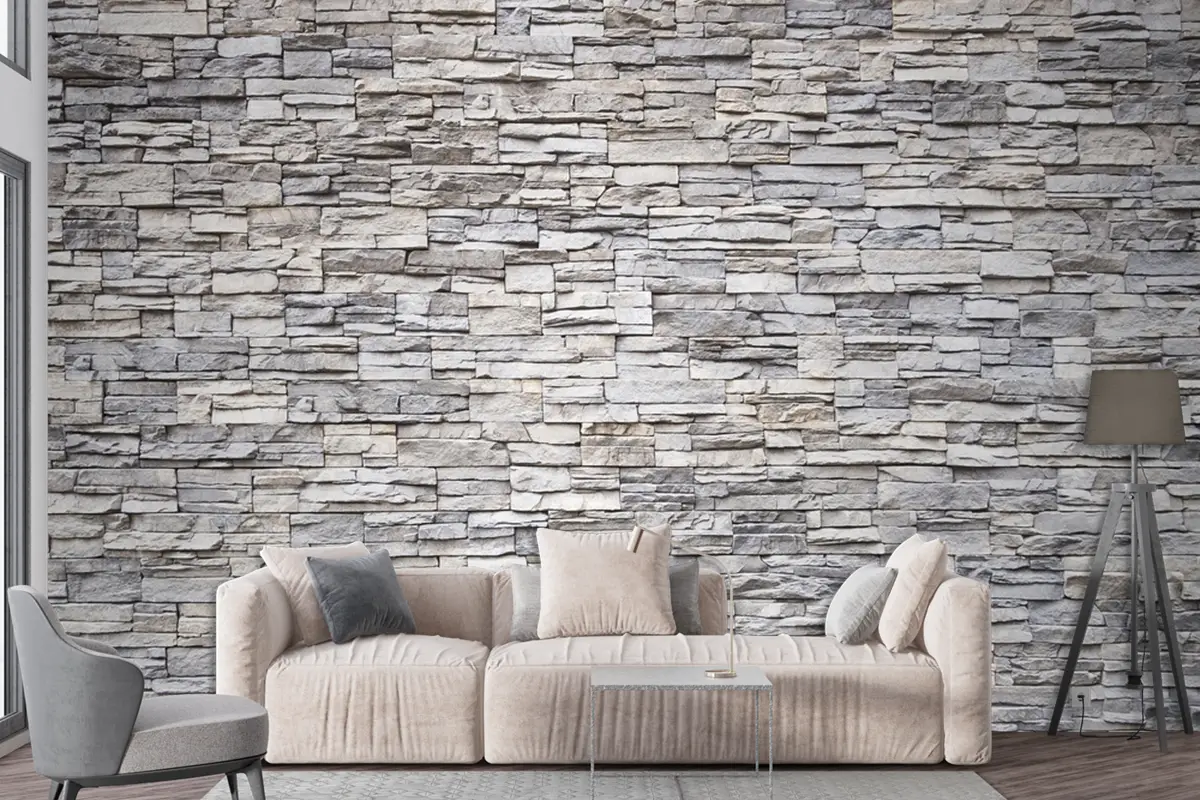 Çimentolu Derzlerle Tuğla Gibi Örülmüş Arduvaz Kaya Duvarı Duvar Kağıdı