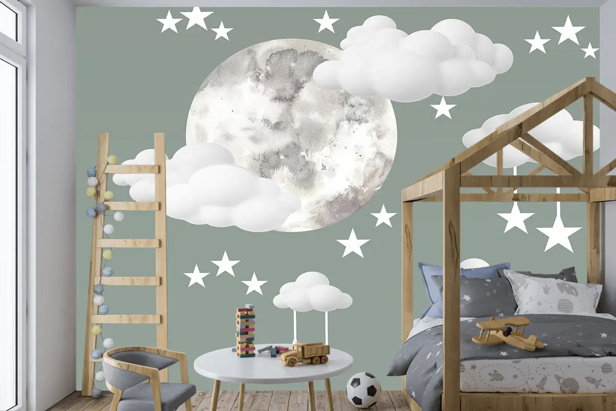 Çocuk Odası Bulutlu Bebek Odası Duvar Kağıdı