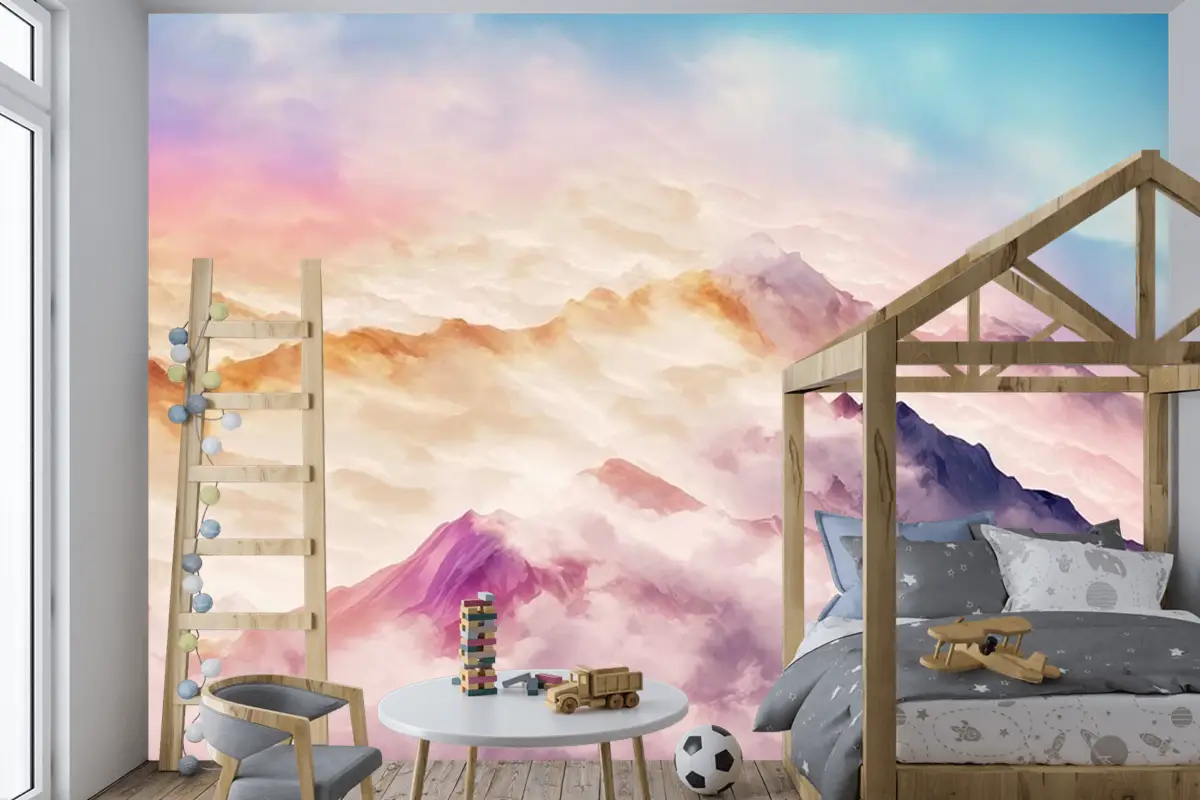 Çocuk Odası Duvar Kağıdı Bulutlar Ve Dağlar
