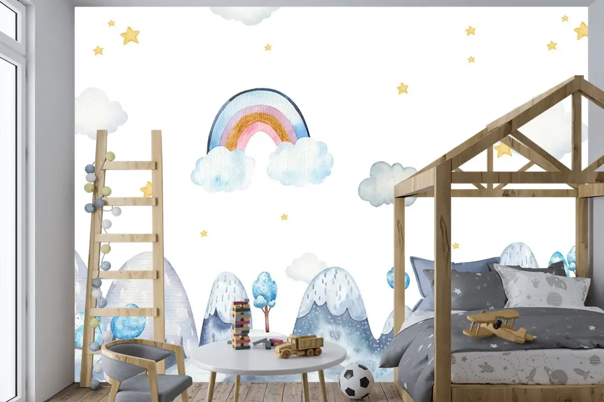 Çocuk Odası Duvar Kağıdı Dağlar Ve Ağaçlar