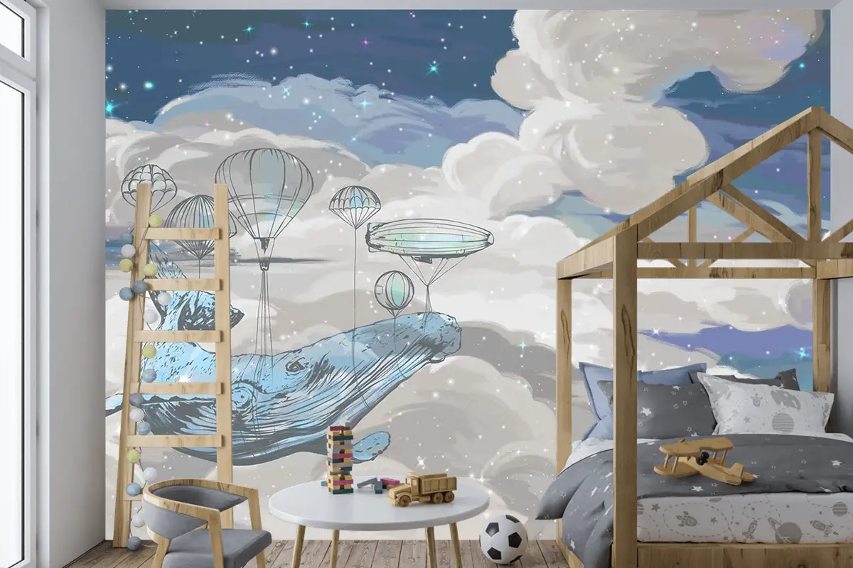 Çocuk Odası Duvar Kağıdı Gökyüzünde Uçan Balina