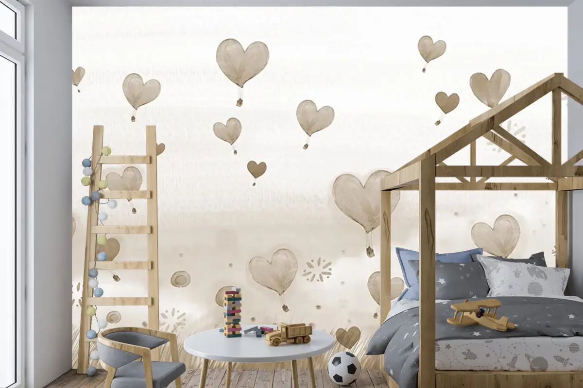 Krem Bej Balonlar Çocuk Odası Duvar Kağıdı