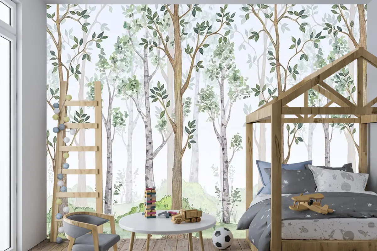 Çocuk Odası Duvar Kağıdı Orman Ağaç Manzarası