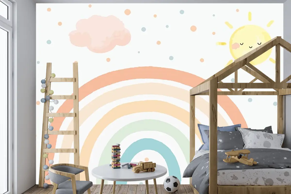 Çocuk Odası Duvar Kağıdı Soft Renk Gökkuşağı Duvar Kağıdı