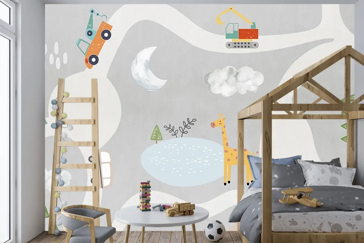 Çocuk Odası Kamyon Dozer Çocuk Odası Duvar Kağıdı