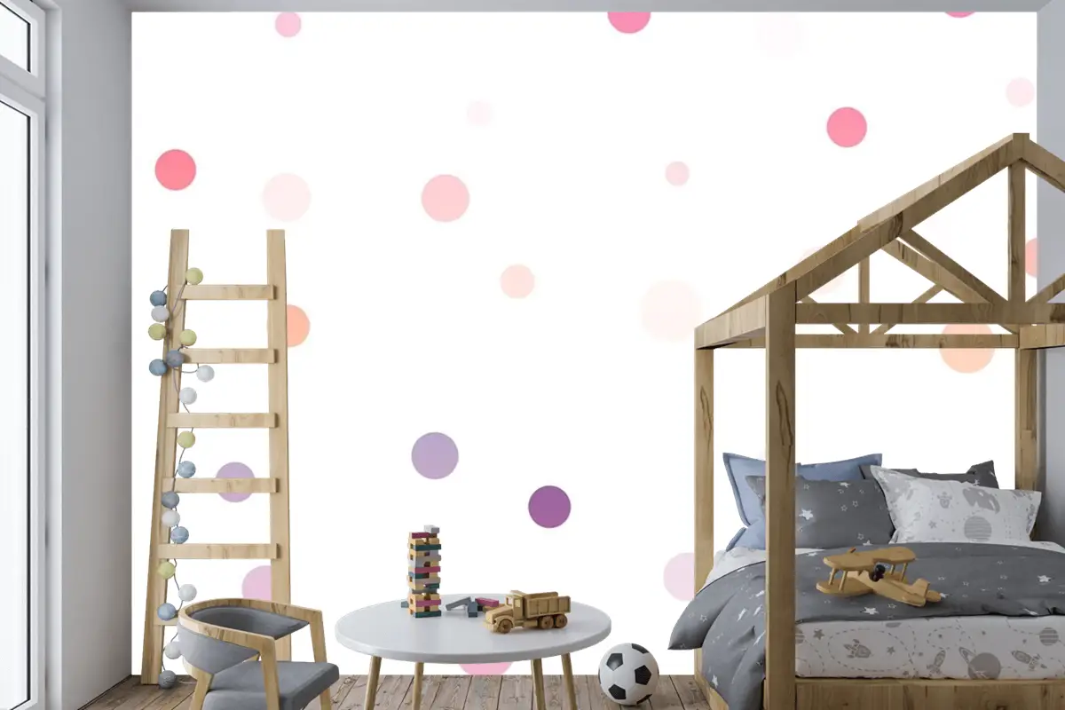 Beyaz Arka Planda Renkli Noktalar Dikişsiz Desen Çocuk Odası Duvar Kağıdı