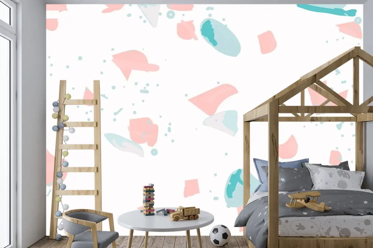 Pembe Ve Mavi Çocuk Odası Duvar Kağıdı Duvarında Renkli Terrazzo Soyut Arkaplan Kusursuz Desen