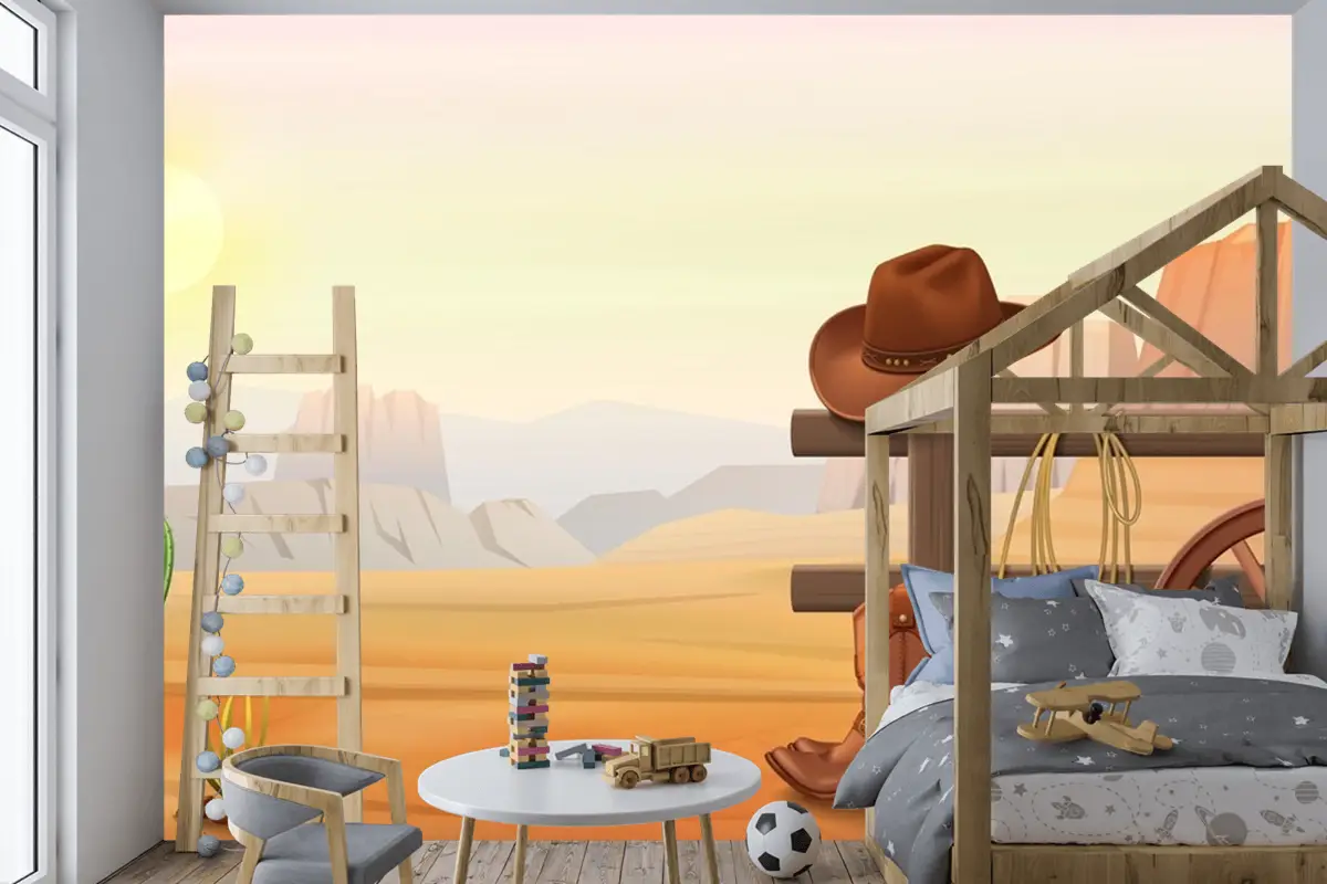 Çitin Üzerinde Kovboy Çizmeleri Ve Şapka Çocuk Odası Duvar Kağıdı