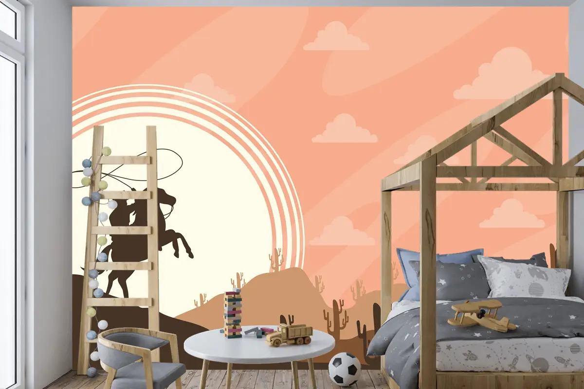 Çölde Kovboy Sahne Posteri Çocuk Odası Duvar Kağıdı