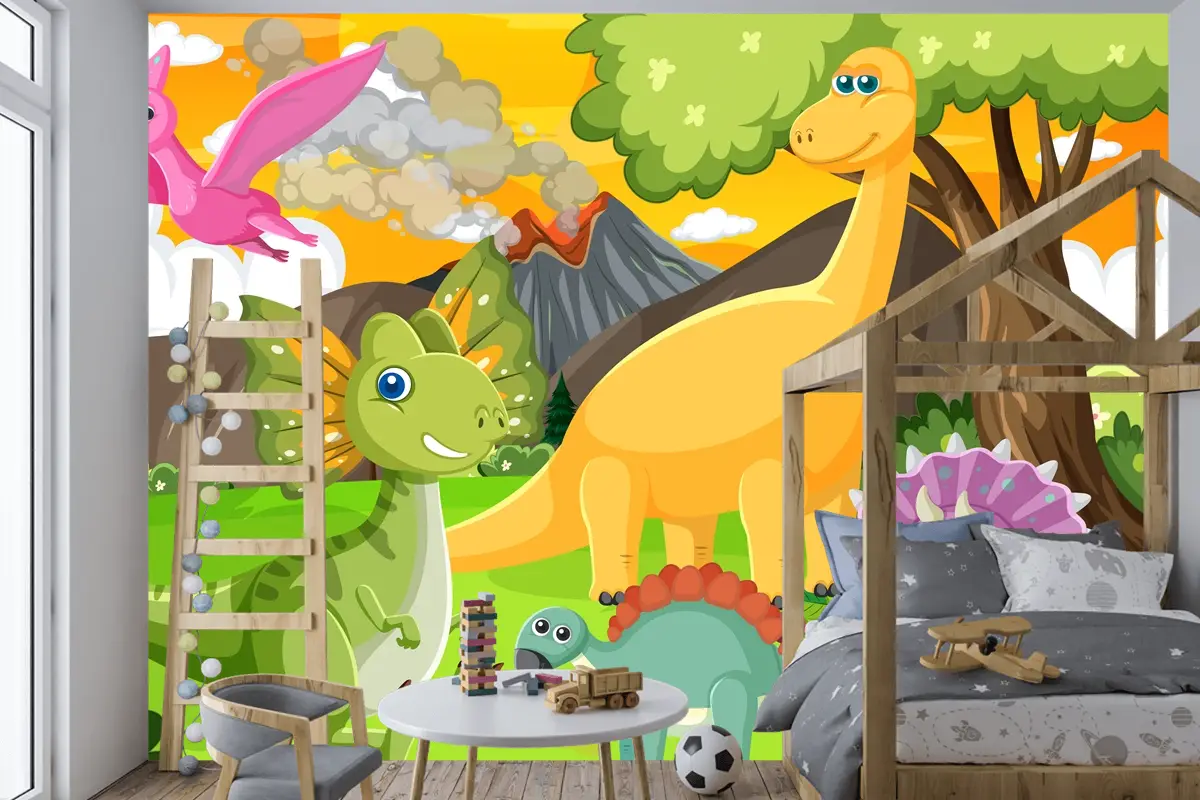 Ormandaki Sevimli Dinozor Grubu Çocuk Odası Duvar Kağıdı
