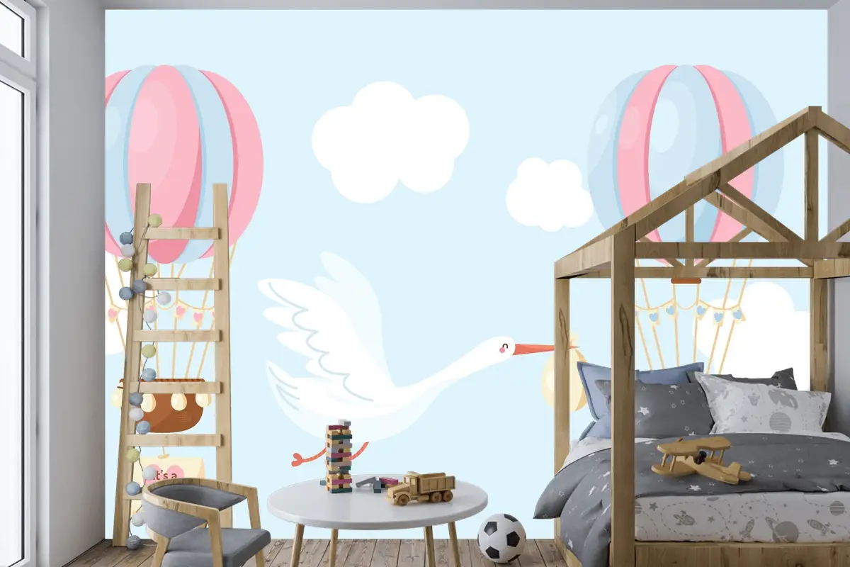 Sevimli Düz Tasarım Cinsiyet Ortaya Çocuk Odası Duvar Kağıdı